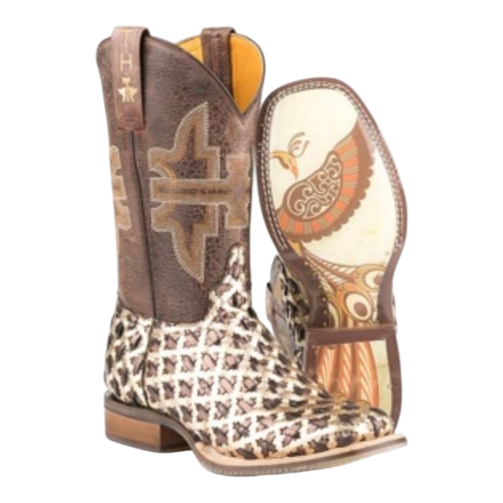 TIN HAUL "3D Cross" gold/bronze & brown woven square toe cowgirl boots sz8.5 NWT